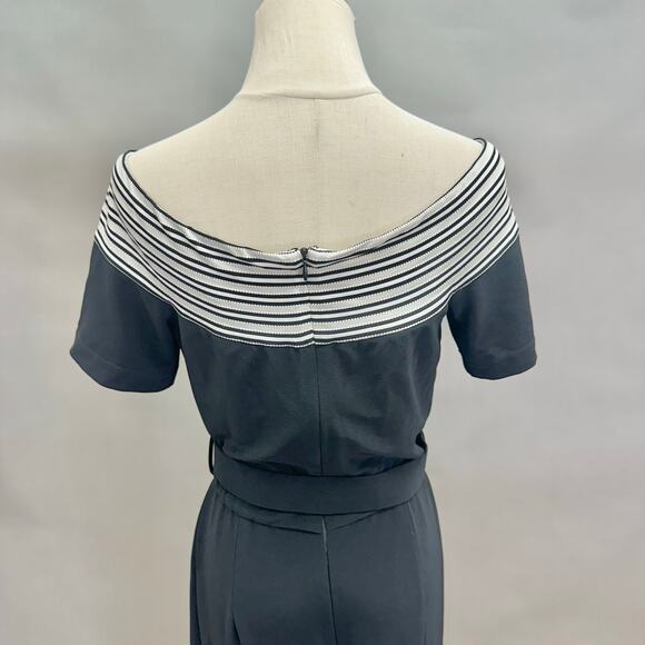 Vintage 90s Cache black slinky sailor nautical jumpsuit size 10 wide‎ slit leg - Picture 12 of 16